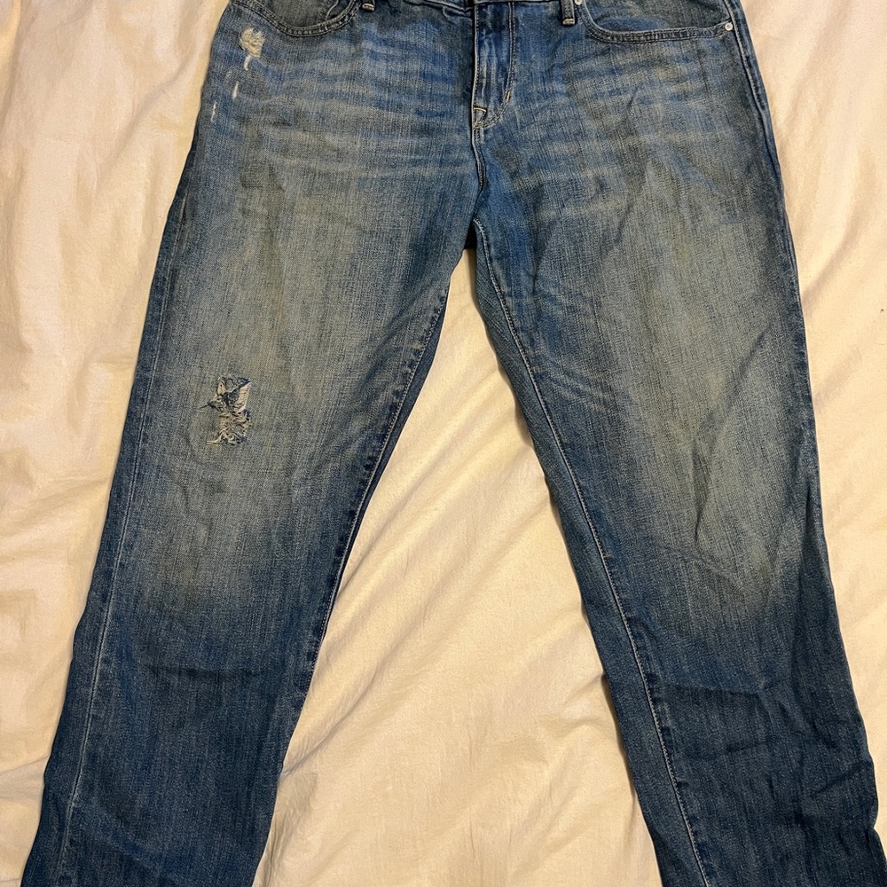 GAP Blue Boyfriend Jeans with Distressed Vintage Wash
